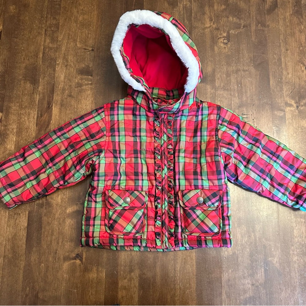 Girls 2T GAP Winter Coat‎ Christmas Plaid Snow Holiday School 2 Years Fuzzy Cozy